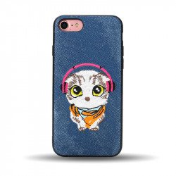 iPhone 8 Plus / 7 Plus Design Cloth Stitch Hybrid Case (Blue Cat)